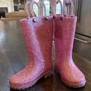 Sparkly Pink Glitter Light up Kids Rain Boots size 6